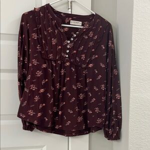 Lucky Brand Floral Burgundy Blouse